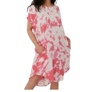 Shannon Passero Crinkle Gauze Pink and White Tie Dye Dress Size XL